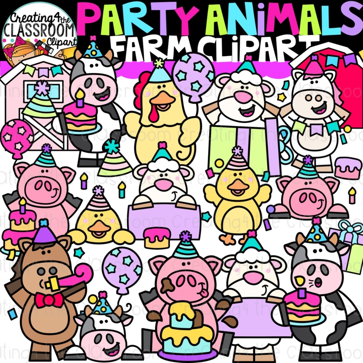 Party Animals Farm Clipart {Farm Animals Clipart}