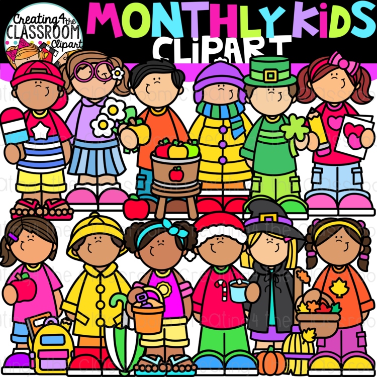 Monthly Kids Clipart {Holiday Kids Clipart}