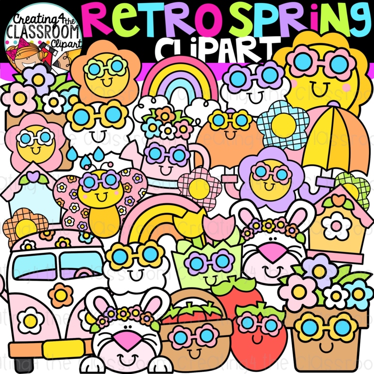 Retro Spring Clipart {Groovy Spring Clipart}