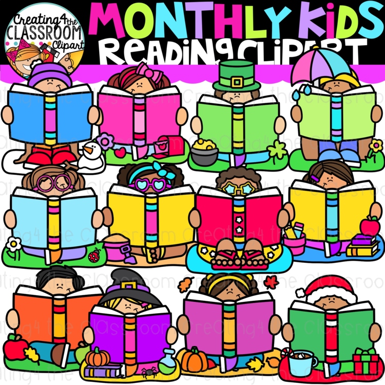 Monthly Kids Reading Clipart {Kids Reading Clipart}