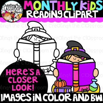 Monthly Kids Reading Clipart {Kids Reading Clipart}, image 2