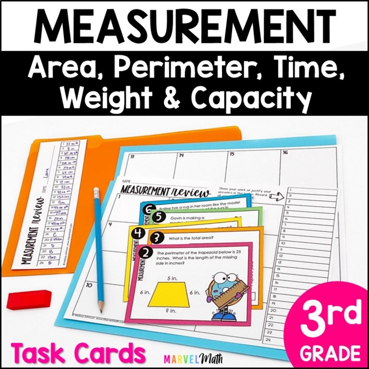 3rd Grade Area, Perimeter, Elapsed Time & Measurement STAAR Review - Print