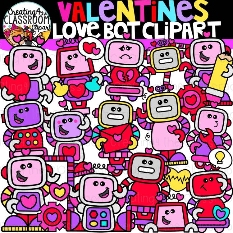 Love bots Clipart {Valentines Robot Clipart}