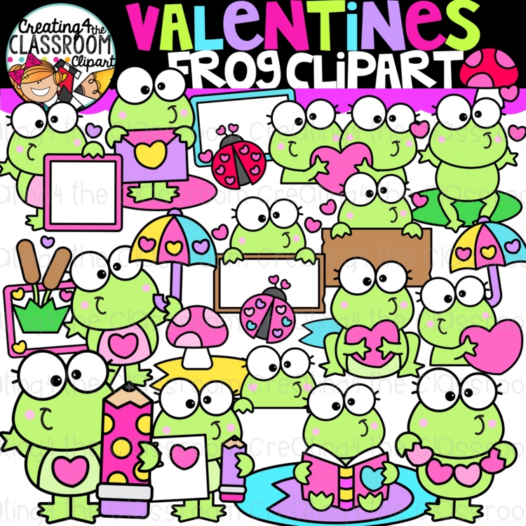 Valentines Day Frogs Clipart {Valentines Toad Clipart}