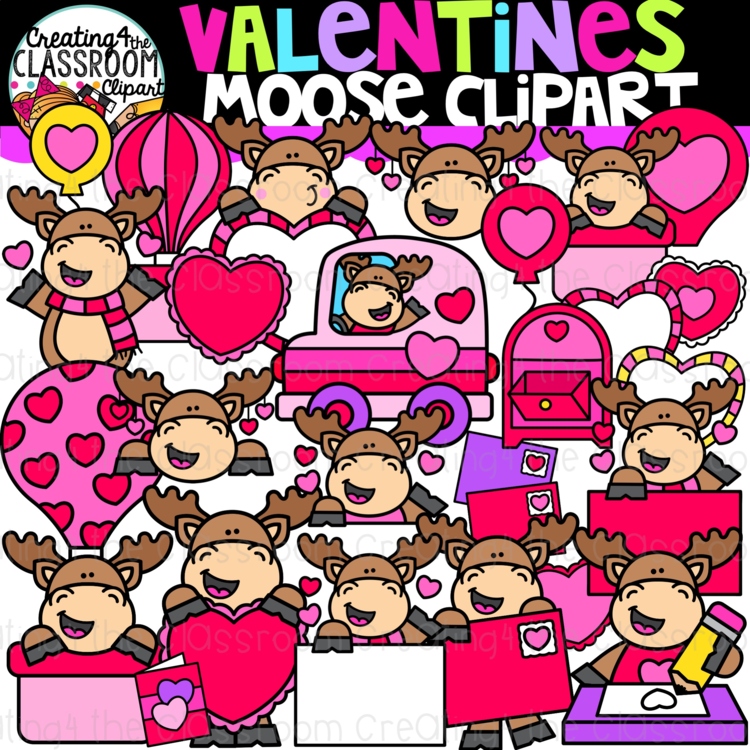 Valentines Moose Clipart {Valentines Day Clipart}