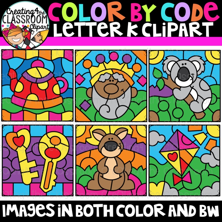Letter K Color By Code Clipart {Alphabet clipart}