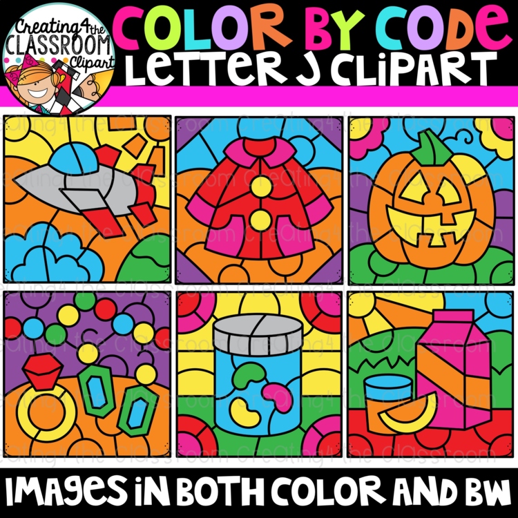 Letter J Color By Code Clipart {Alphabet clipart}