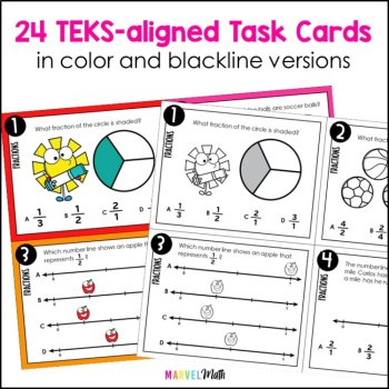 3rd Grade Fractions TEKS STAAR Review Task Cards - Print, image 3
