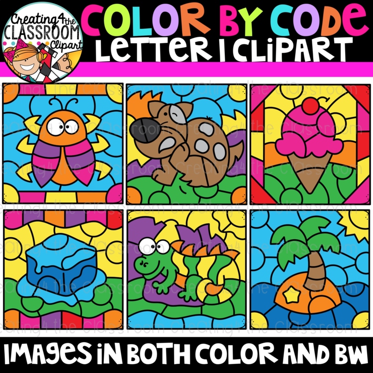 Letter I Color By Code Clipart {Alphabet clipart}