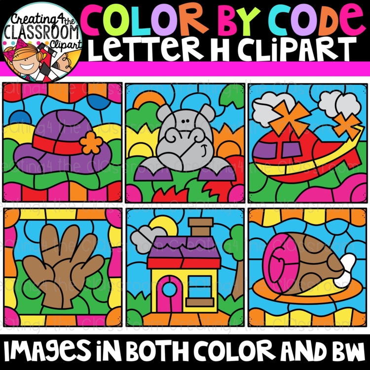 Letter H Color By Code Clipart {Alphabet clipart}