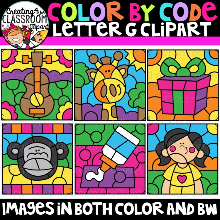 Letter G Color By Code Clipart {Alphabet clipart}