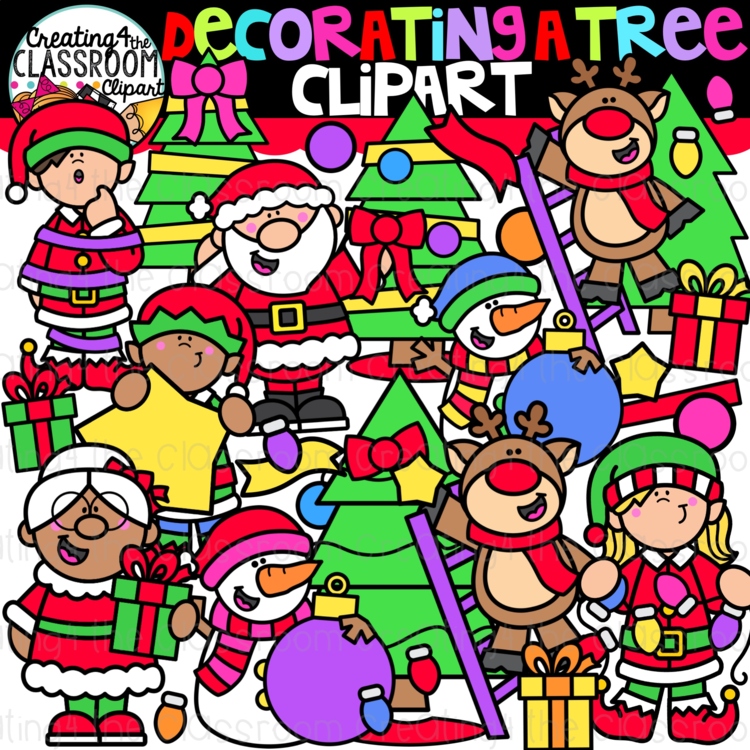 Decorating a Christmas Tree Clipart {Winter Clipart}