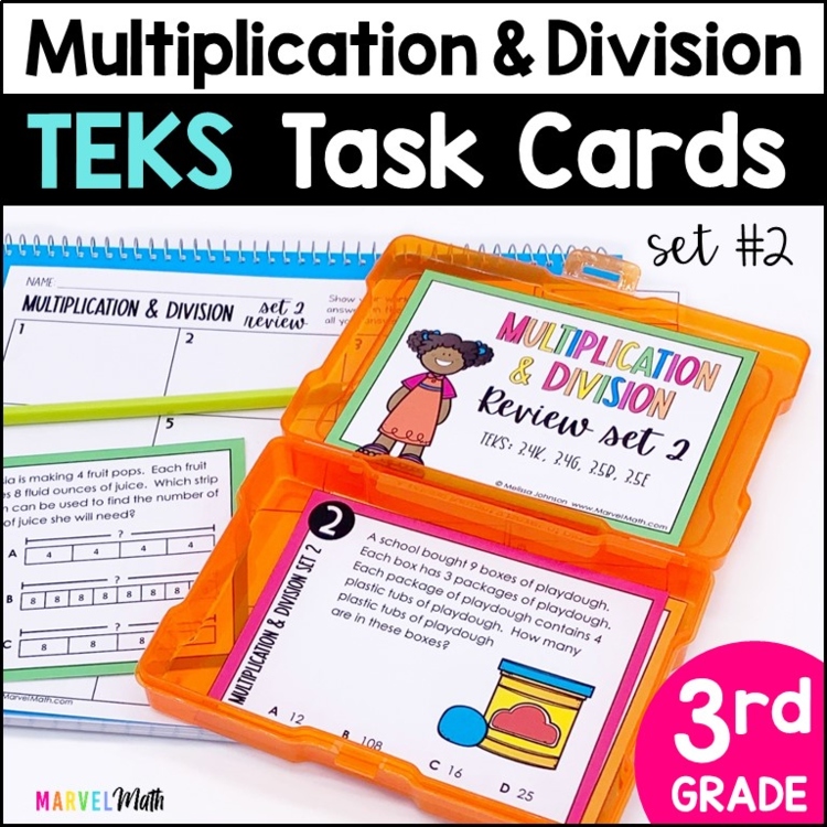 3rd Grade Multiplication Division Set 2 STAAR Review Task Cards - Print