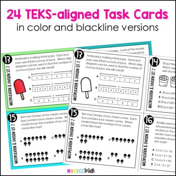 3rd Grade Multiplication Division Set 2 STAAR Review Task Cards - Print, image 3