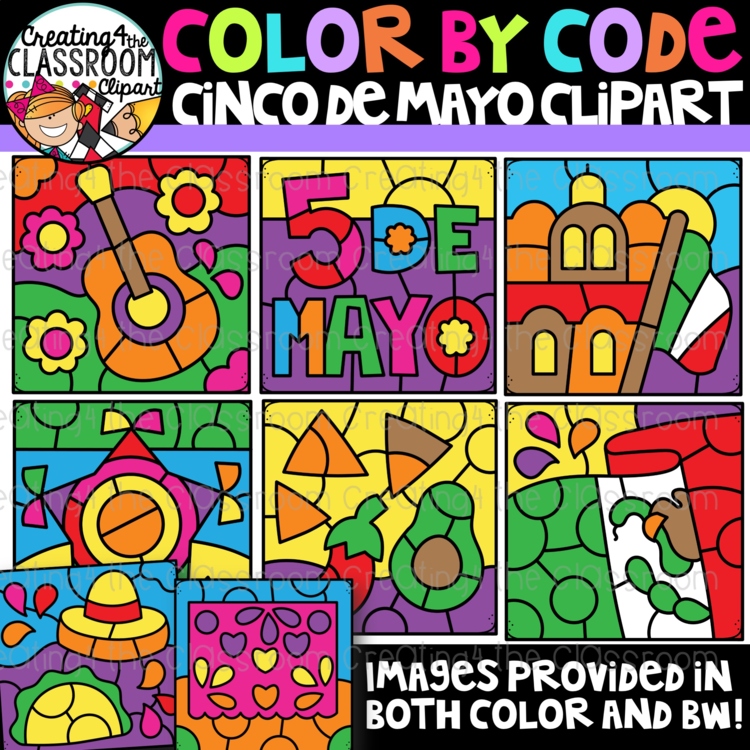 Cinco de Mayo Color By Code Clipart {Creating4 the Classroom Clipart}