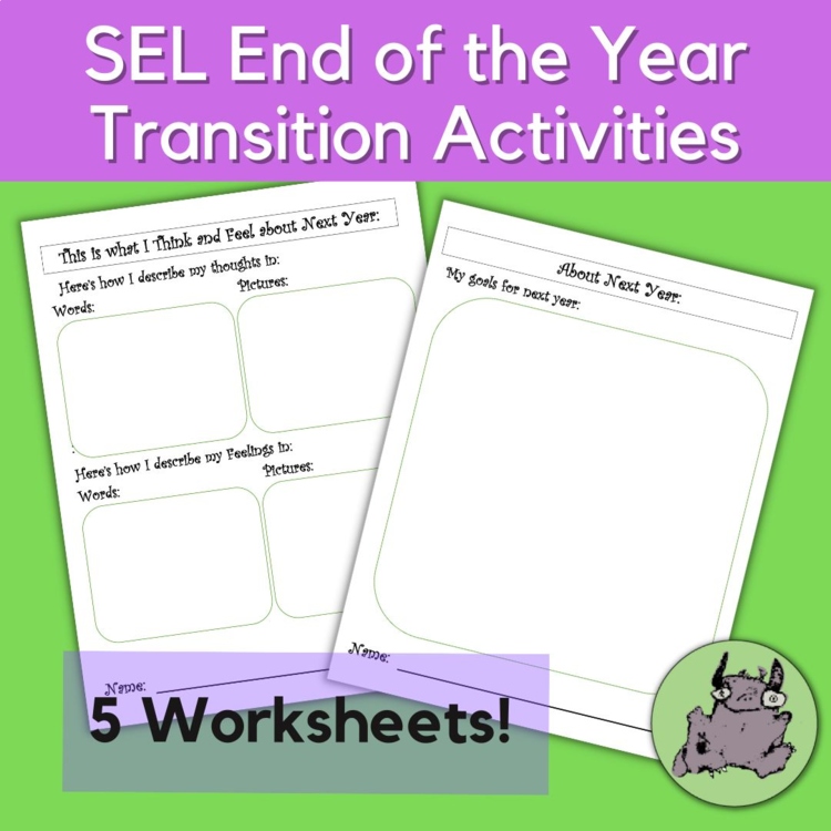 SEL end of year counseling worksheets bundle for reflection, transition skills