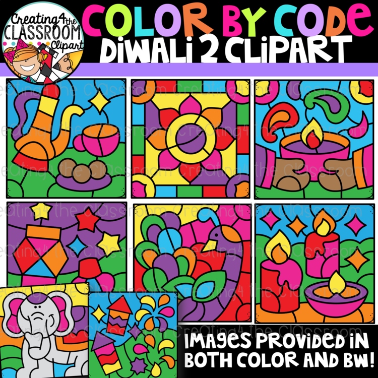 Diwali Color By Code Clipart 2 {Creating4 the Classroom Clipart}