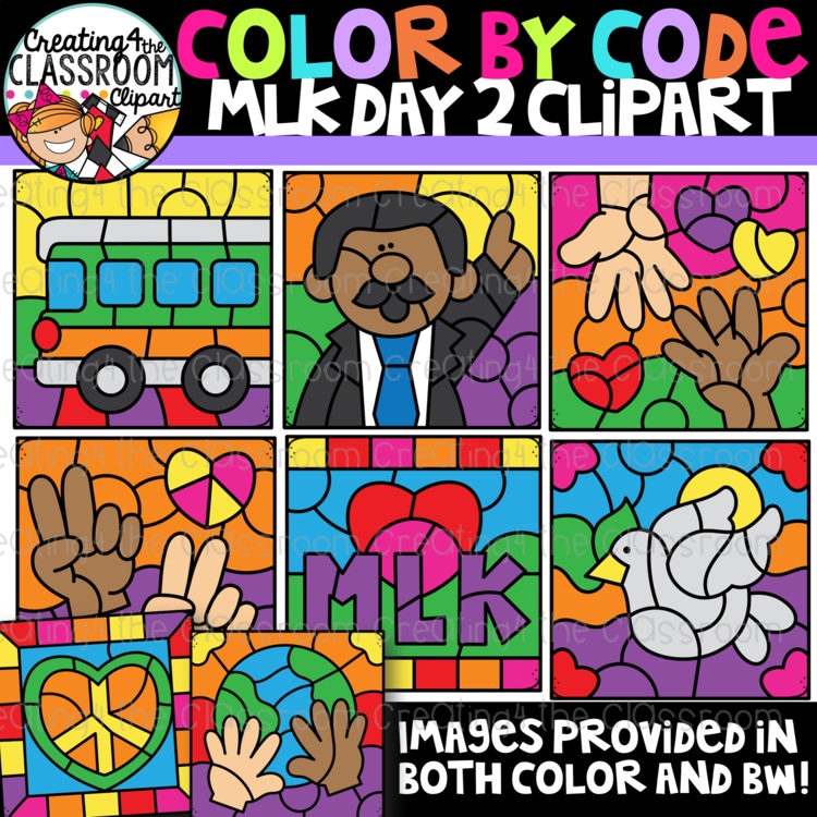Martin Luther King Color By Code Clipart 2 {Creating4 the Classroom Clipart}