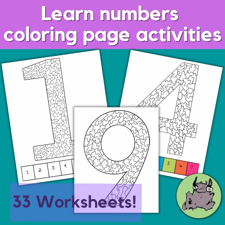 Color by Numbers Learn the numbers coloring pages activity, K, 1st, 2nd