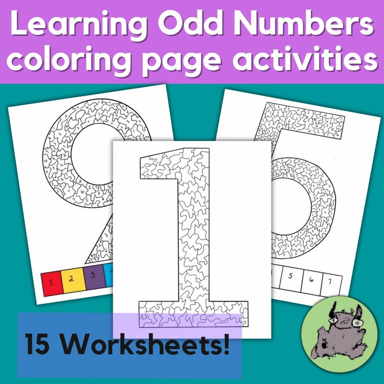 Learning numbers activity, coloring worksheets, odd numbers, K, 1st, 2nd grades