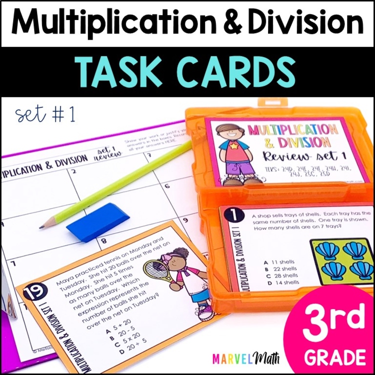 3rd Grade Multiplication Division Set 1 STAAR Review Task Cards - Printable