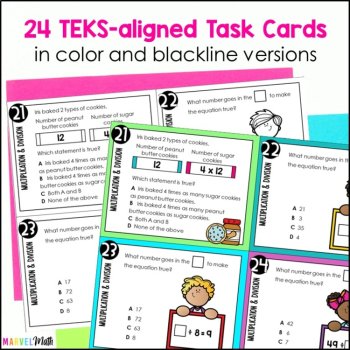 3rd Grade Multiplication Division Set 1 STAAR Review Task Cards - Printable, image 2