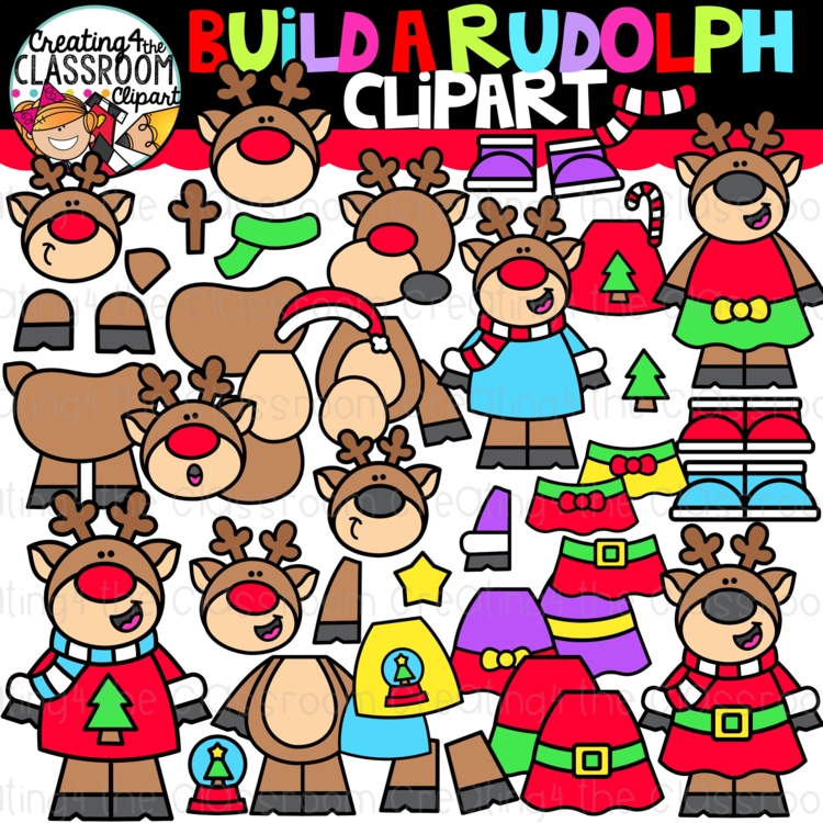 Build a Rudolph Clipart {Reindeer Clipart, Christmas Clip art}