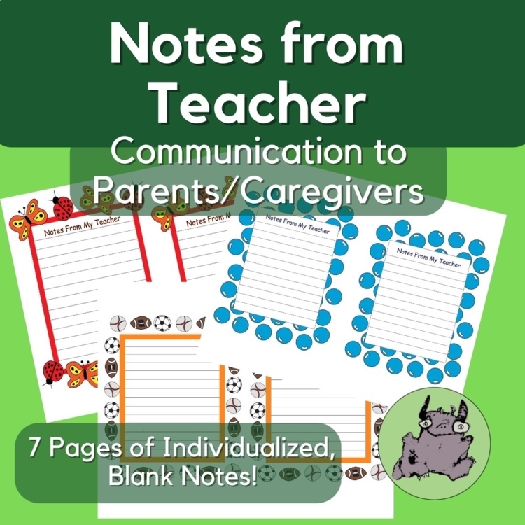 Notes from Teacher, Blank notes to parent/caregivers, end of year or year round