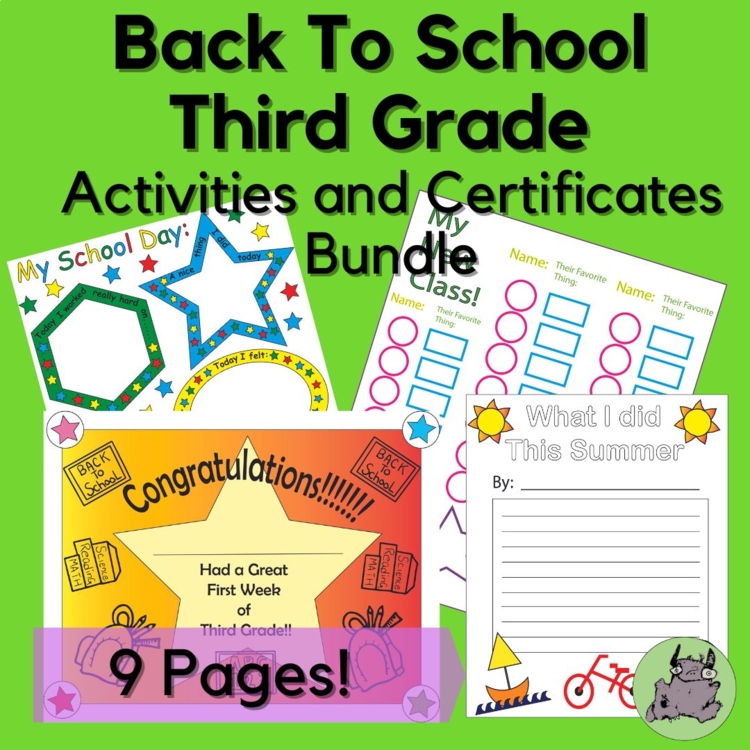 Back to School Activities and Certificates, Third Grade