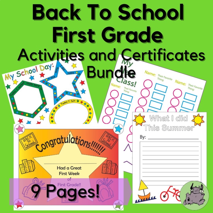 Back to School Activities and Certificates, First Grade