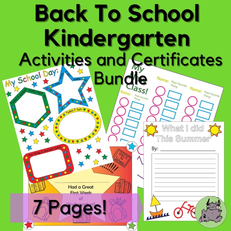 Back to School Activities and Certificates, Kindergarten