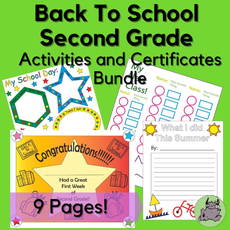 Back to school activities and certificates - Second grade