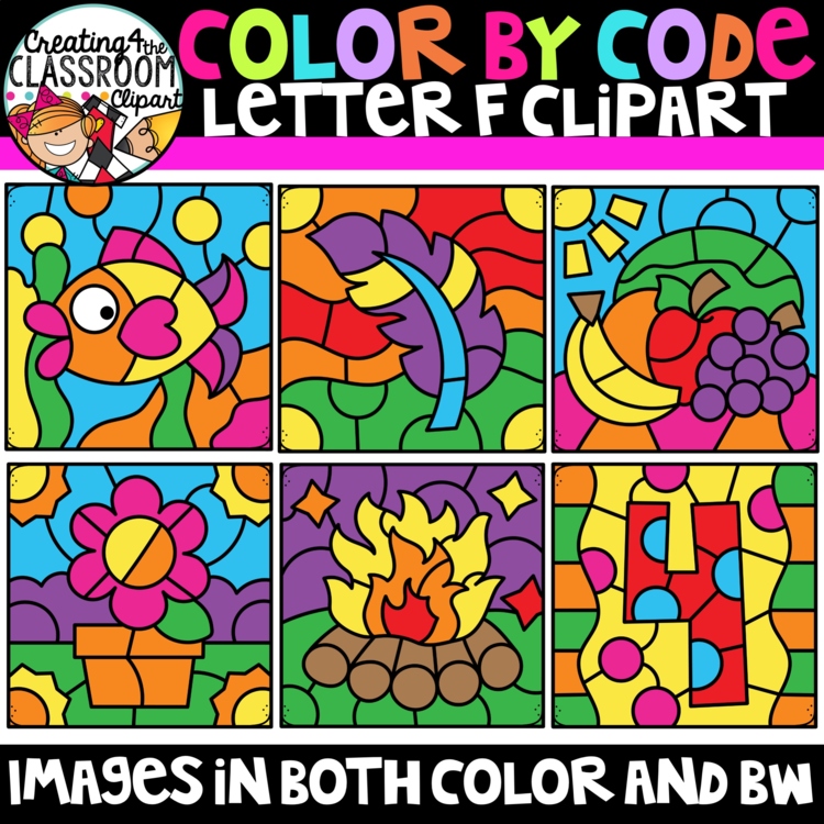 Letter F Color By Code Clipart {Alphabet clipart}