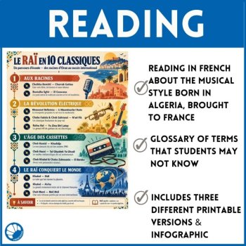 French Reading Comprehension: Raï Music of Algeria | 3 Differentiated Levels, image 3
