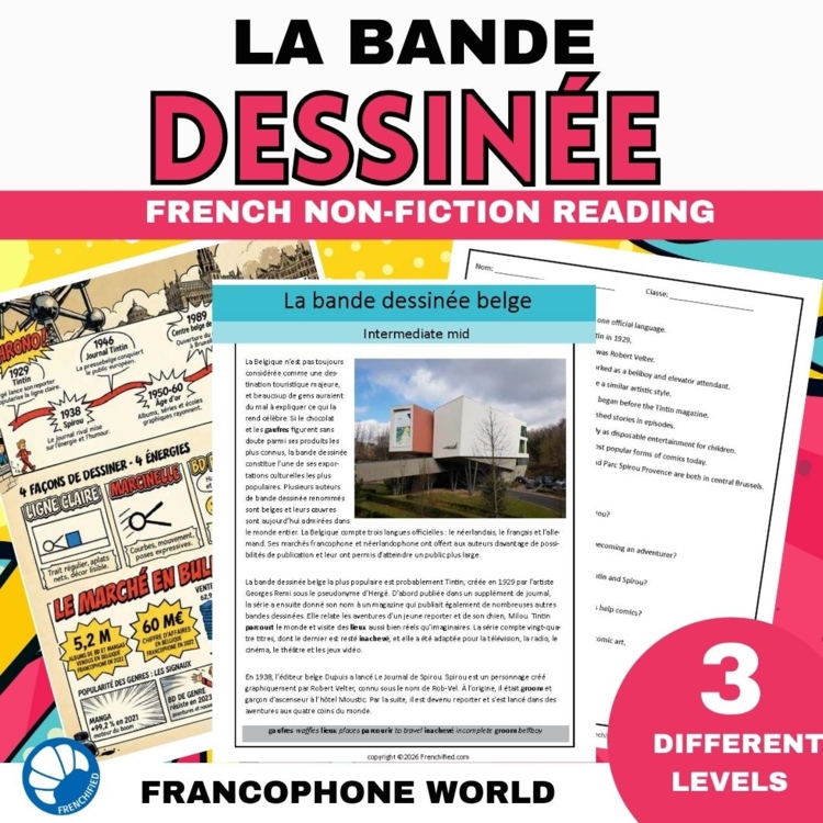 French Reading Comprehension - Belgian Comics, Tintin & Spirou | 3 Levels