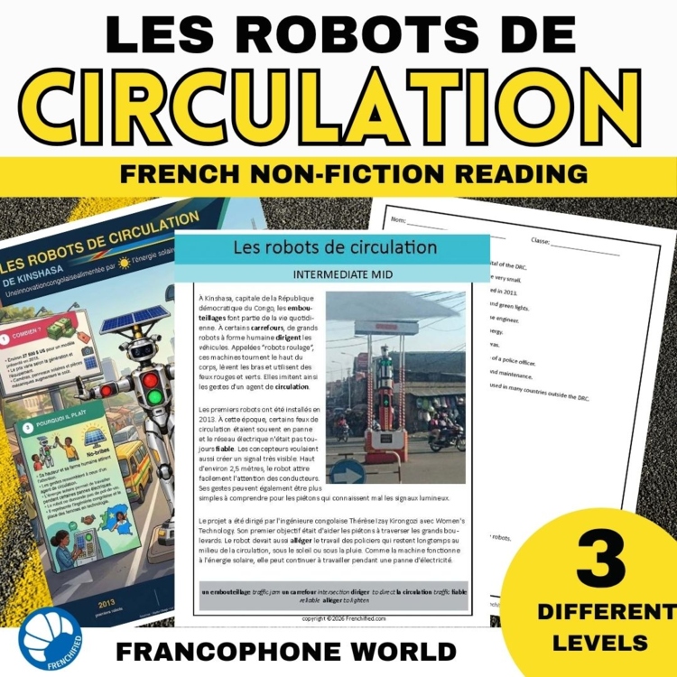 French Reading Comprehension: Traffic robots in Kinshasa 3 reading levels