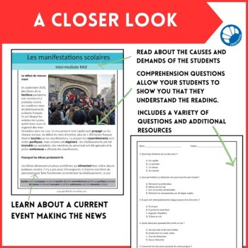 French Current Events Reading: School Protests in France | 3 Levels + Questions, image 4