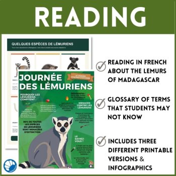 French Reading Comprehension - Lemurs of Madagascar - 3 Differentiated Levels, image 3