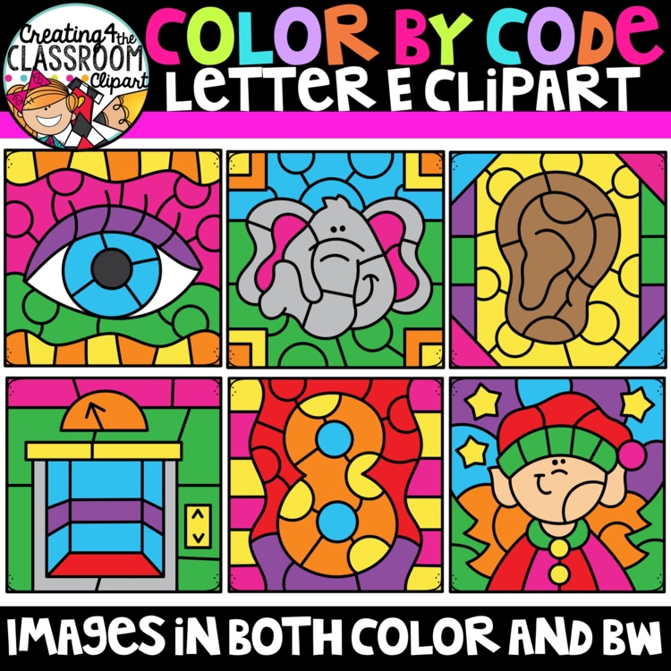 Letter E Color By Code Clipart {Alphabet clipart}