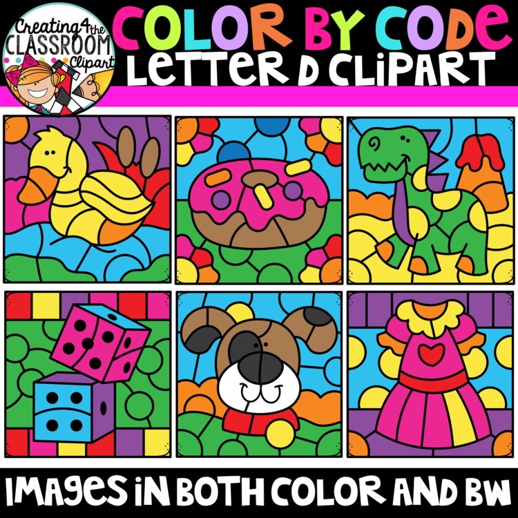 Letter D Color By Code Clipart {Alphabet clipart}