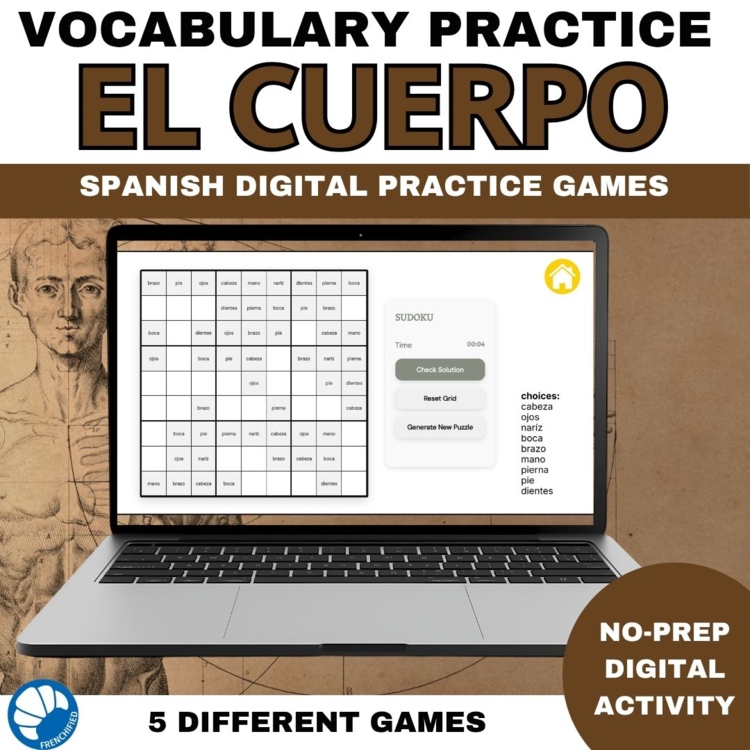 Body parts in Spanish activity practice games el cuerpo games