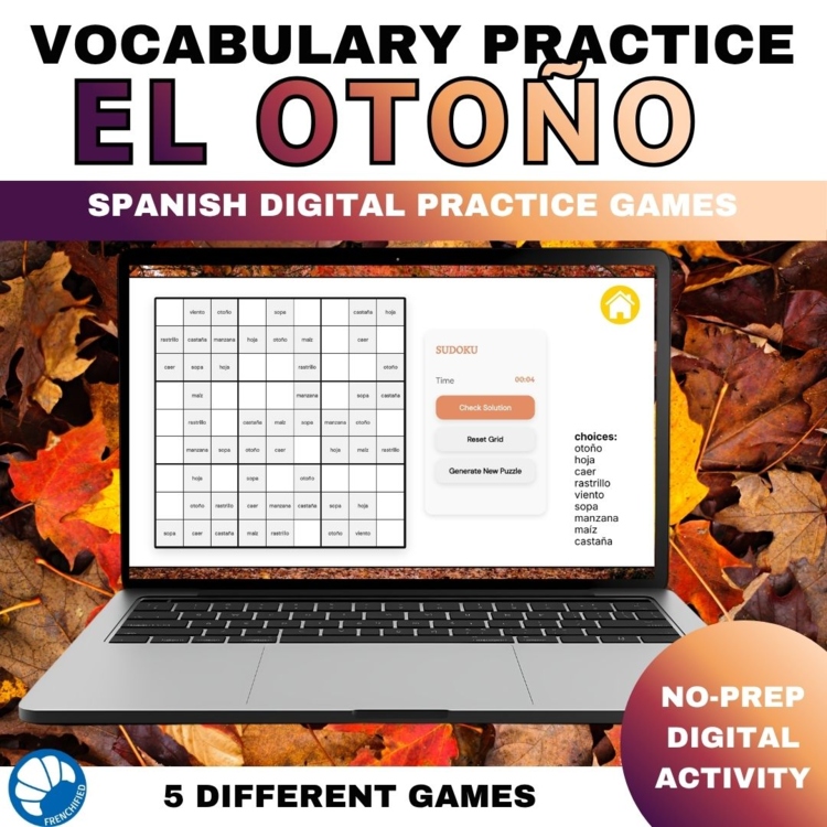 Spanish vocabulary activity practice games fall/autumn el otoño