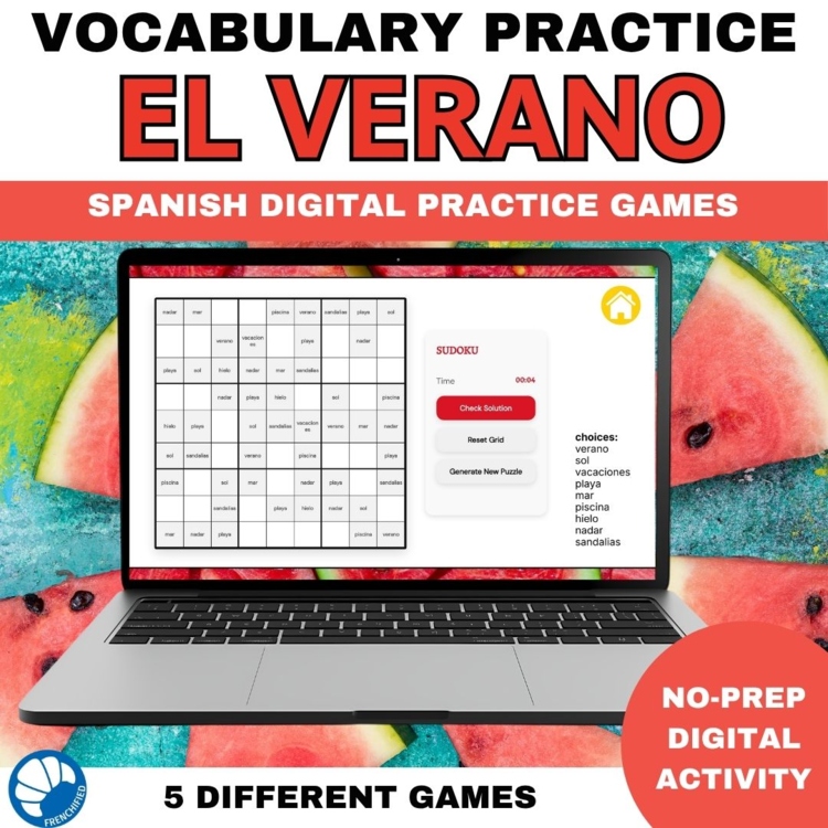 Spanish Summer Vocabulary Activities | El Verano Self-Grading Games