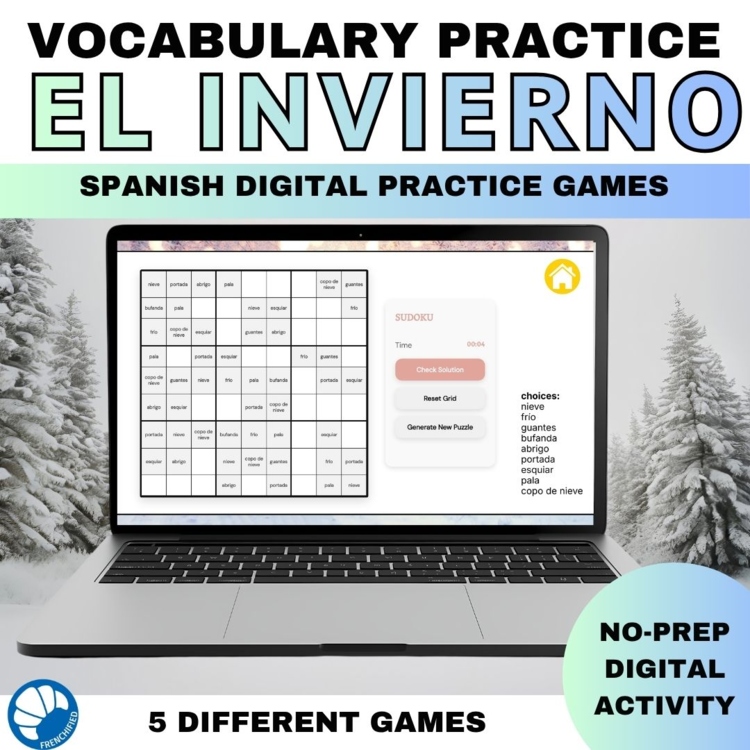 Spanish vocabulary activity practice games winter el invierno