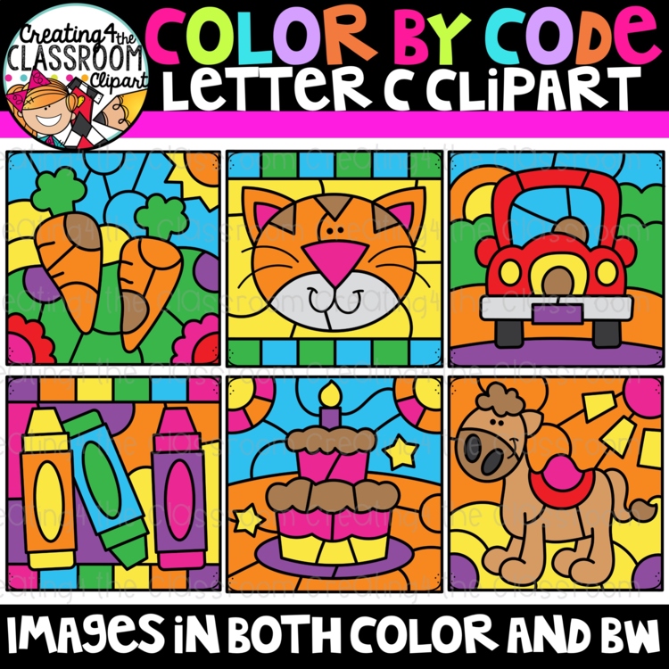 Letter C Color By Code Clipart {Alphabet clipart}
