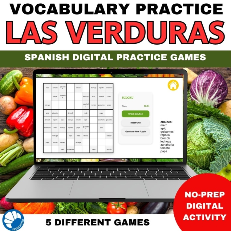 Spanish vocabulary activity practice games vegetables las verduras games