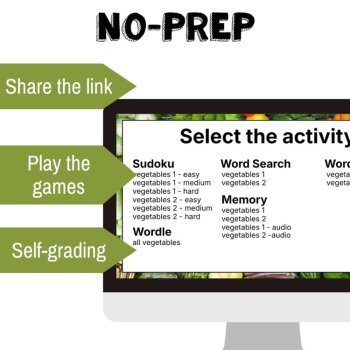 Spanish vocabulary activity practice games vegetables las verduras games, image 2
