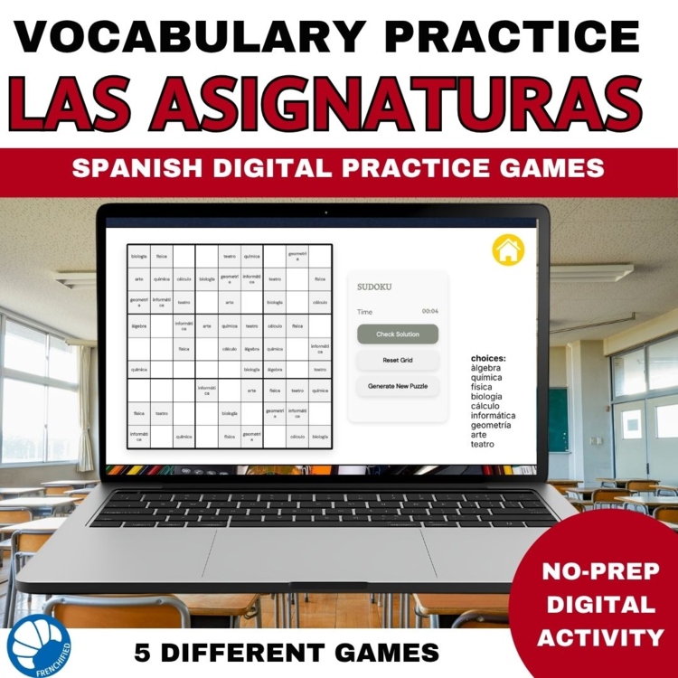Spanish vocabulary activity practice games school subjects las asignaturas