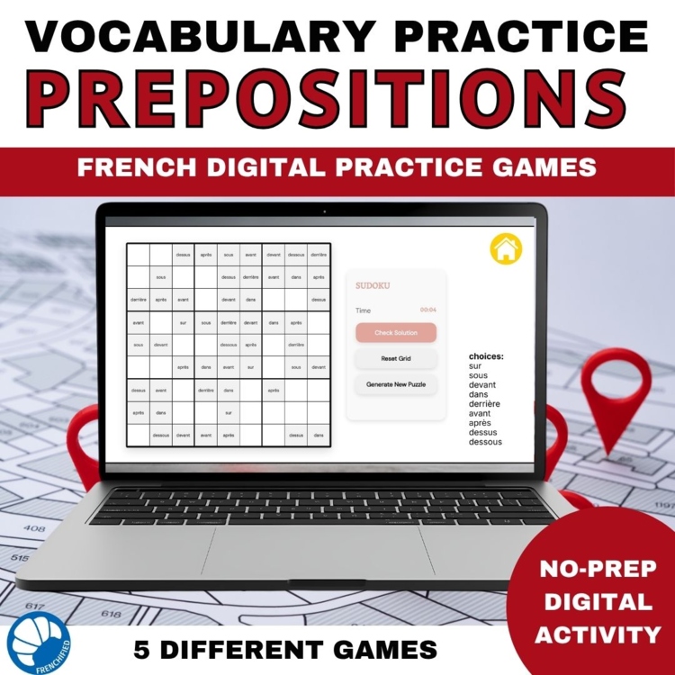 French vocabulary activity practice games prepositions les prepositions