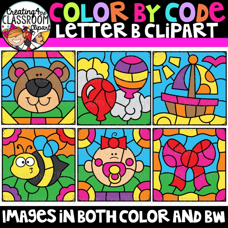 Letter B Color By Code Clipart {Alphabet clipart}